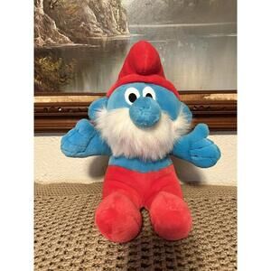 Peyo Papa Smurf Plush Unisex OS Blue Excellent 1996‎ Toy Island Vintage